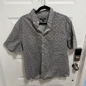 Express Men's Blue and Gray Patterned Button Down Shirt
